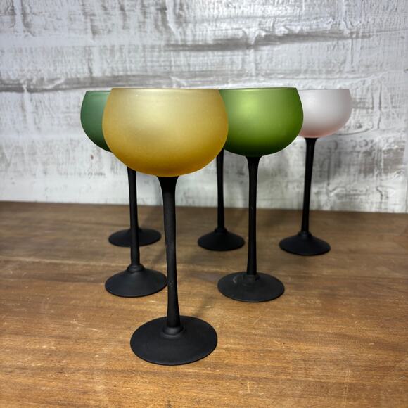 Vintage Frosted Multi Colored Coupe Glasses Set Of 6 Mid Century - Picture 8 of 8